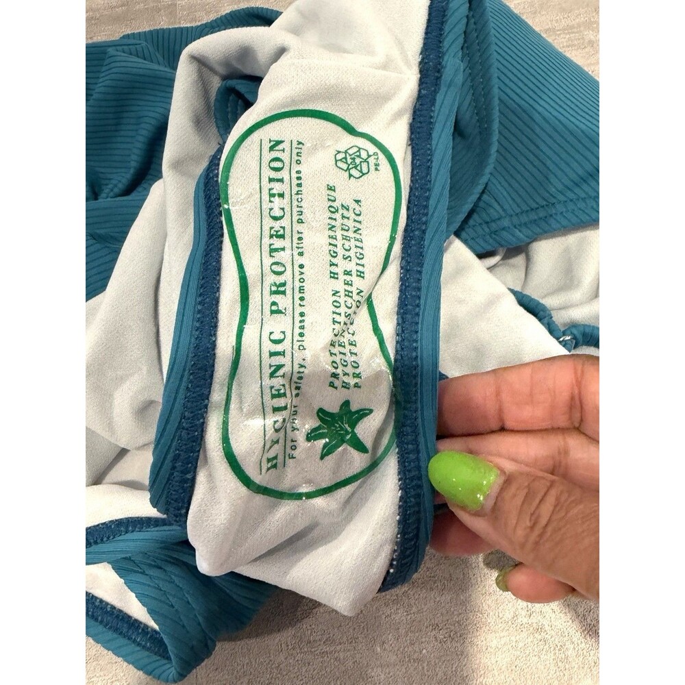 PinkBlush Teal Ribbed Ruched One-Piece Maternity Swimsuit - Large - Picture 10 of 14